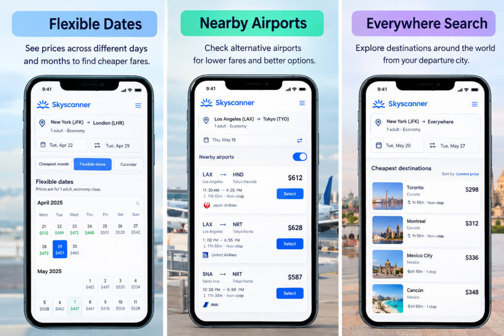 Compare Skyscanner cheap flight strategies for lower airfare