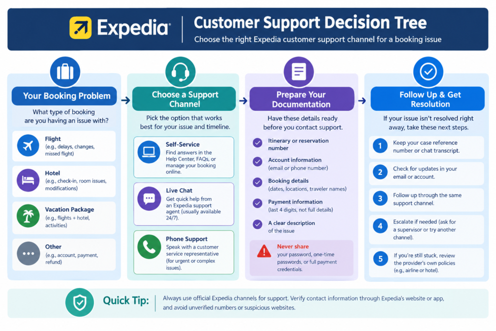 Choose the right Expedia customer support channel for a booking issue